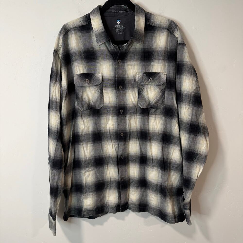 Kuhl Men's Dillingr Flannel Shirt Long‎ Sleeve Button Front Black White XXL